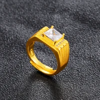 luxury 24k pure gold color mens ring zircon rings for men brother father jewelry engagement wedding ring resizable finger ring
