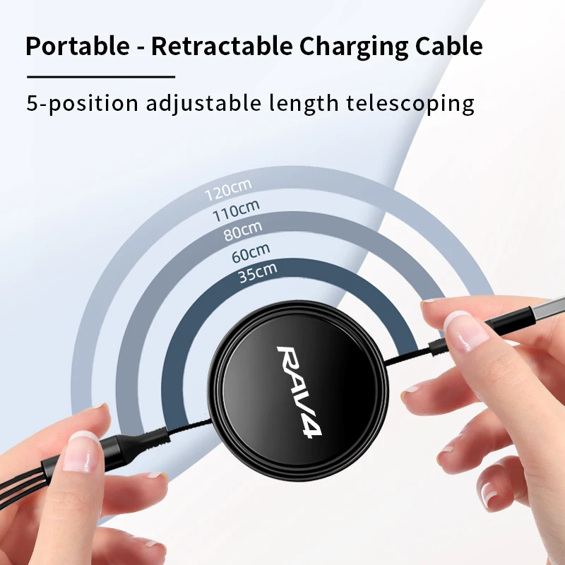 3 в 1 Micro USB Type-C зарядный кабель Автомобильное выдвижное зарядное устройство для
