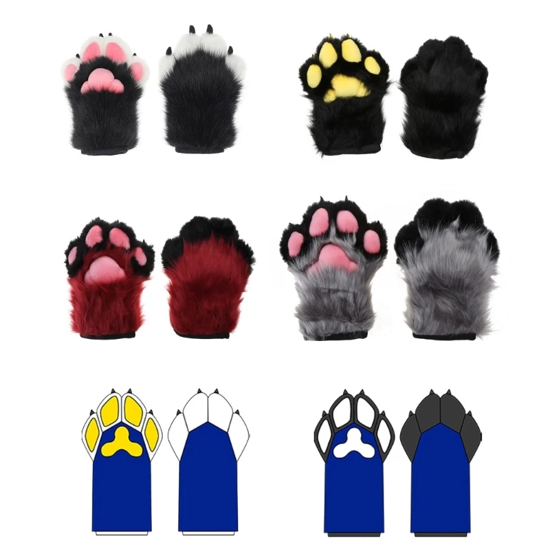 Wolf Costume Furry Paw Warm Gloves for Adult Cute Plush Mittens  Costume Accessory Animal Cosplays Party