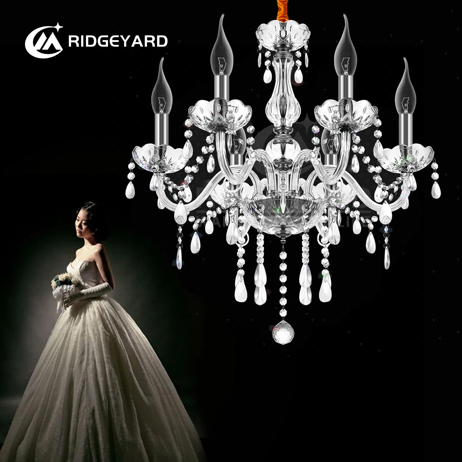 Ridgeyard Classic 6 Lights Tassels Chandelier 6 Arms Crystal Lustre Ceiling Lamp For Room Home Decoration Luxury Candle Lighting