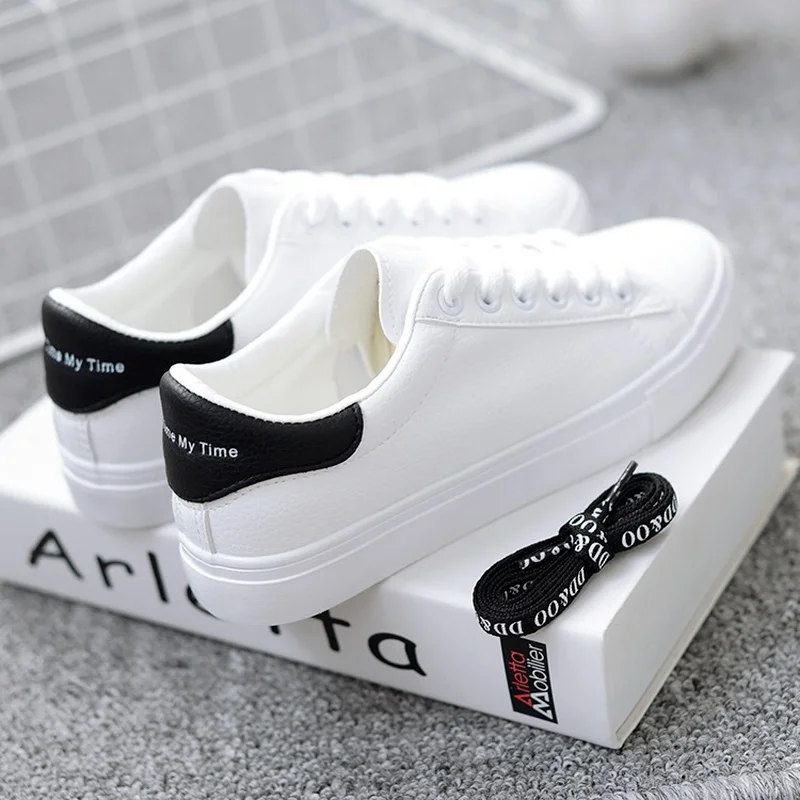 

Women Sneakers 2022 Fashion Breathble Vulcanized Shoes Pu Leather Platform Shoes White Lace Up Casual Shoes Zapatos Mujer