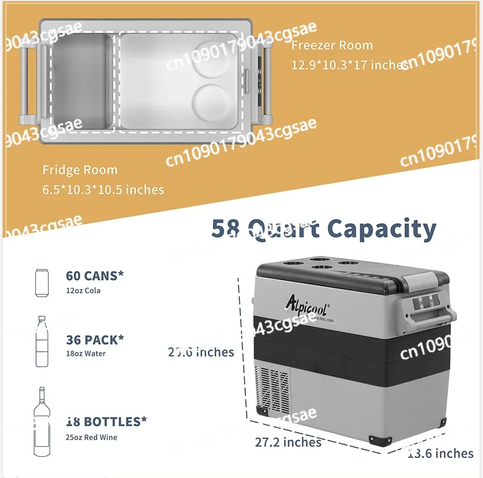 55L Alpicool Автомобильный Холодильник DC12V24V Компрессор Портативный с Морозильной