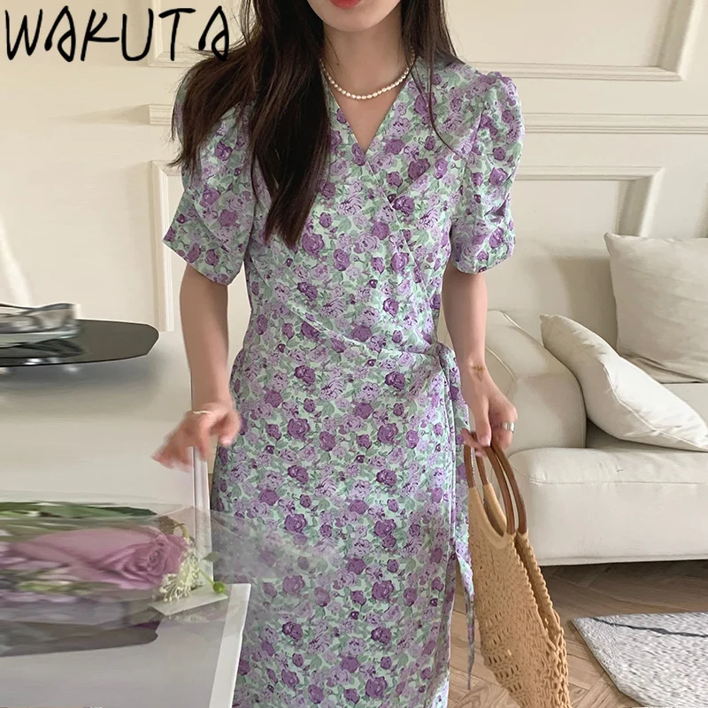 Winuta зеленое фиолетовое цветочное тонкое длинное женское летнее 2024 милое