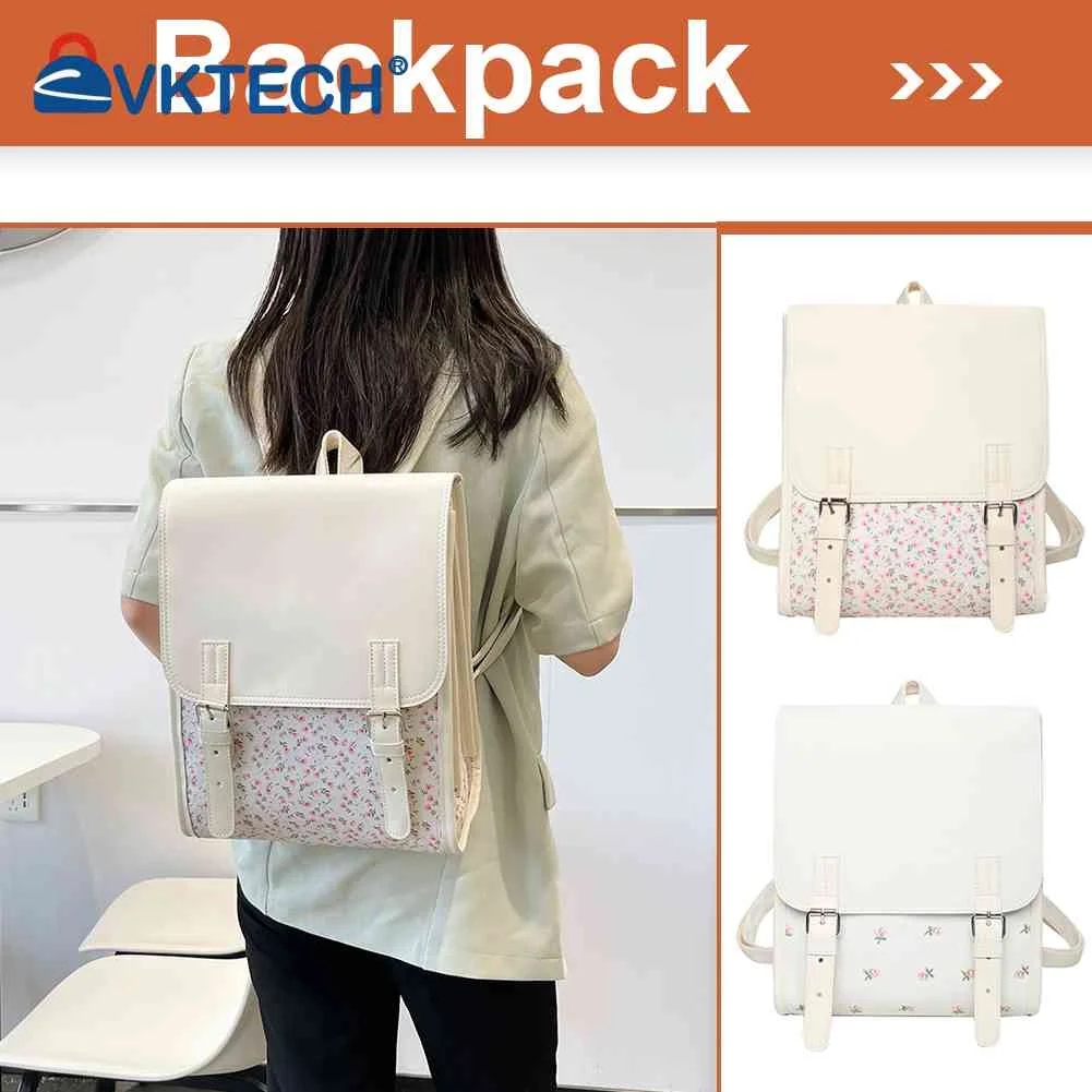 

Fashion Floral Backpacks Large Capacity Women Girls Teenager Fresh Schoolbag PU Leather Preppy Bookbag Mochila Shoulder Bags