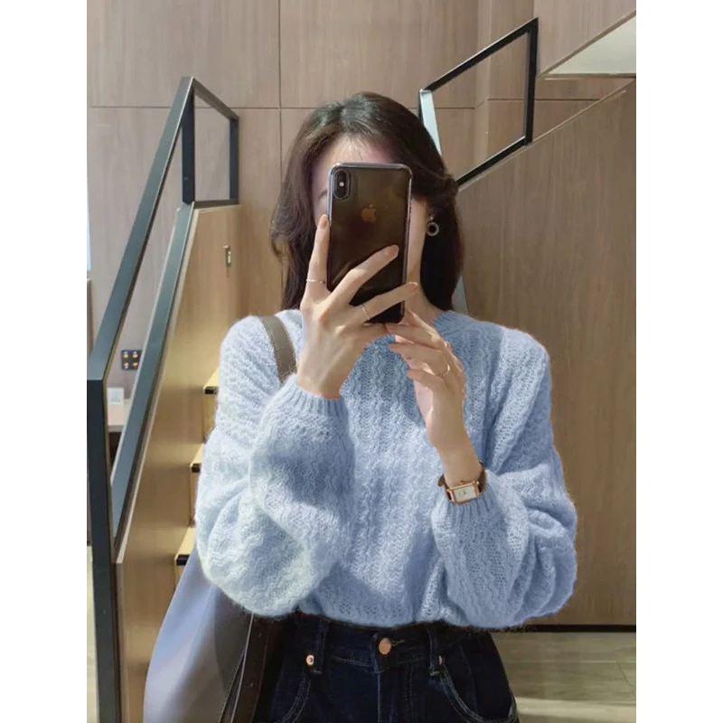 Однотонный свитер из мохера Idle Sle Young женский осенне-зимний вязаный топ в стиле