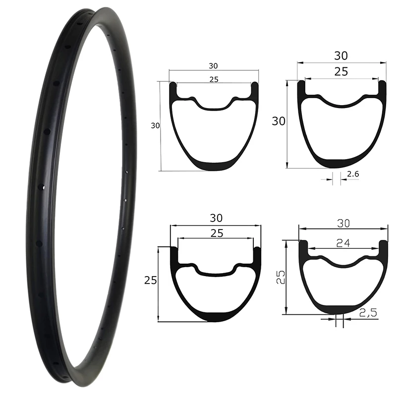

Symmetric 30x25 30x30 Asymmetric 30mm 25mm Rims Carbon Mtb 29er Tubeless Bike Wheel Hookless XC Ring UD Matt Glossy 24h 28h 32h
