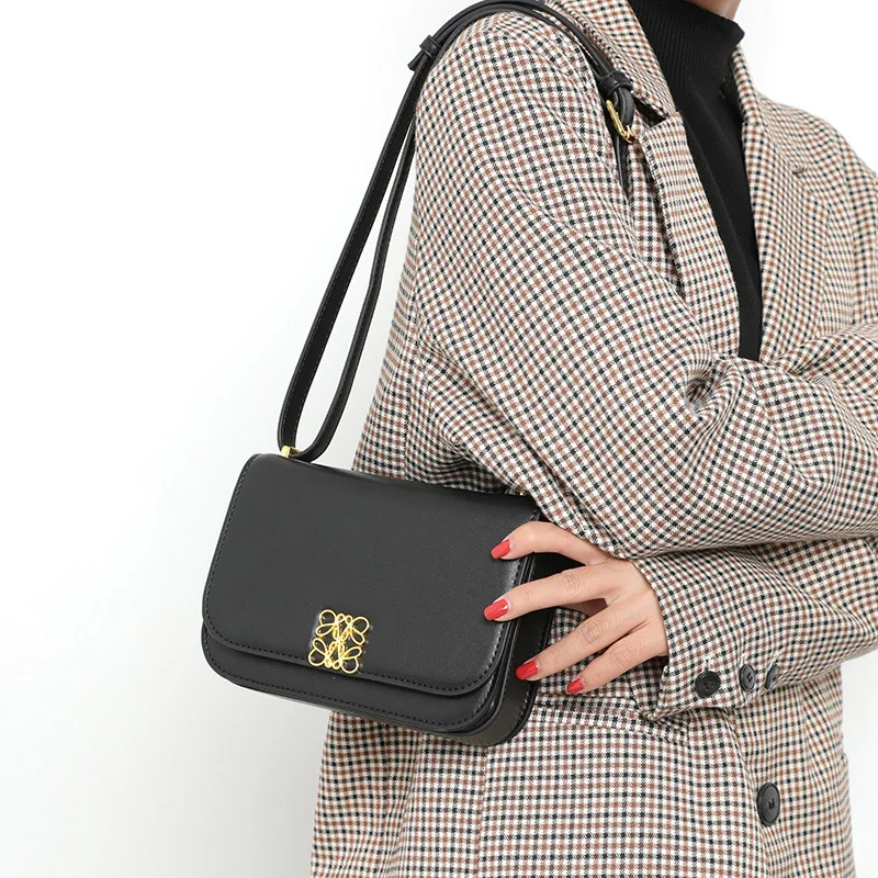 2023 New Fashion Cow Leather Vintage Messenger Small Square Bags High Quality Solid Simple Casual Ladies Crossbody Handbags Sac