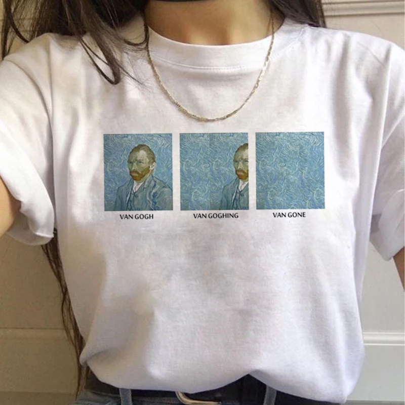 

90s Vintage Tshirt Fashion Top Tees Female Vincent Van Gogh Harajuku Aesthetic T Shirts Women Oil Painting Ullzang Funny T-shirt