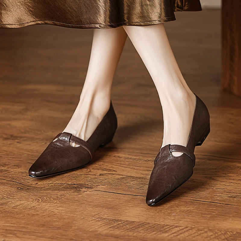 QUTAA 2025 Fashion Women Shoes Square Flats Heels News Spring Black Summer Pointed Buckles Casual Pumps Woman Size 34-39