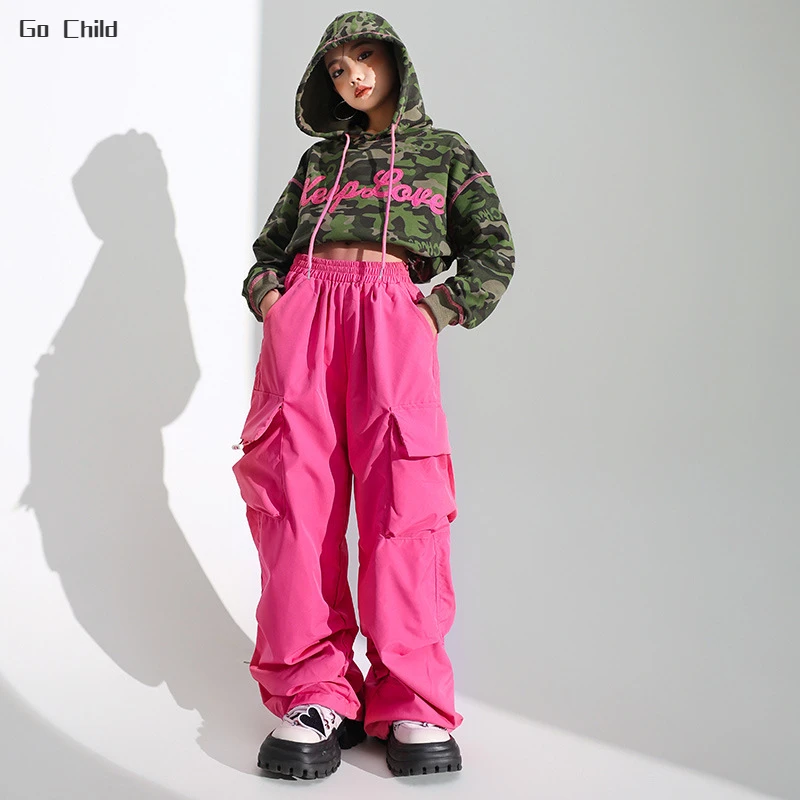 Камуфляжные толстовки и штаны-карго в стиле хип-хоп для девочек комплекты одежды