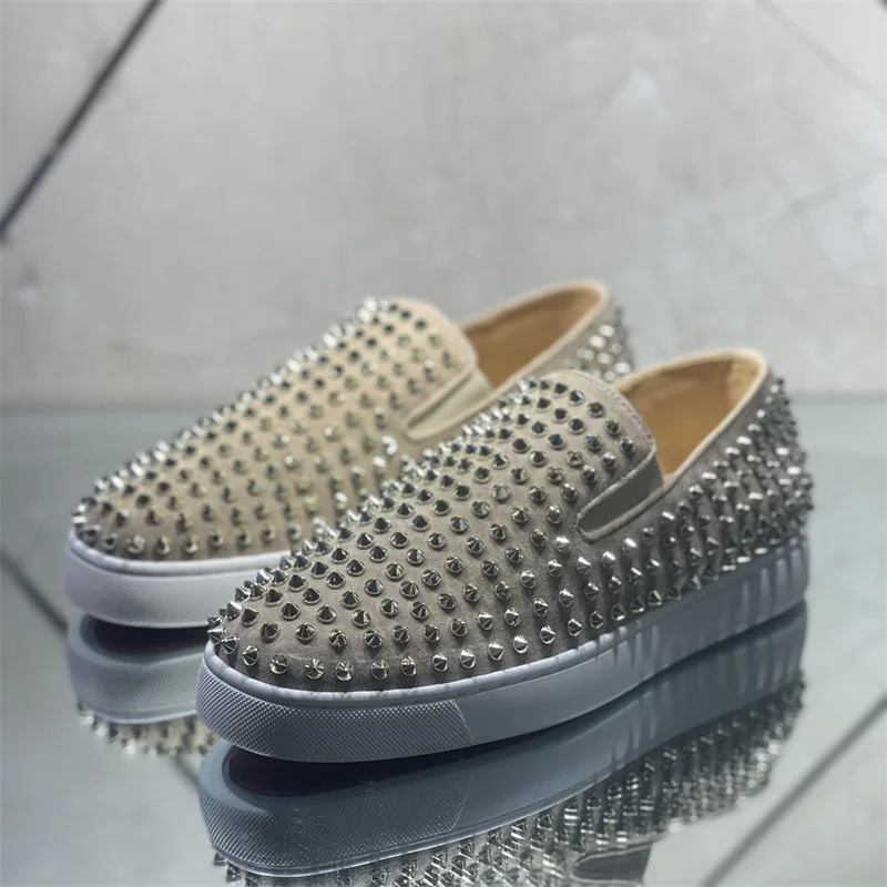 

Luxury Brand Mens Top Fashion Designer Shoes High Quality Flats Loafers Womens Handmade Spiked Mans Party Wedding Dress Sneakers