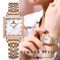 new 2022 reward square quartz watch for women fashion waterproof ladies simple rose gold stainless steel wristwatches