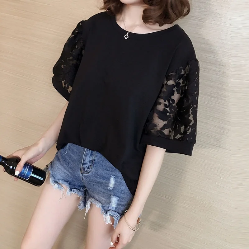 

Oversized Elegant Office Lady Casual Blouses Summer Women Crewneck Shirts Korean Fashion Loose Solid Tunic Tops Blusa Feminina