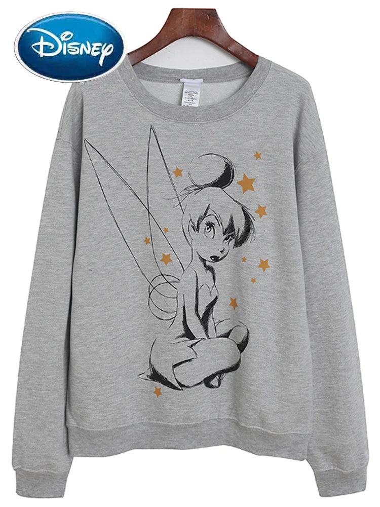 

Disney Fleece Sweatshirt Casual FAIRIES Peter Pan Sketch Tinkerbell Cartoon Print VELOUR Velvet Fashion Women O-Neck Jumper Tops