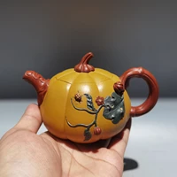 5 chinese yixing zisha pottery pumpkin pot melon vine teapot purple clay pot kettle yellow segment mud ornaments gather fortune