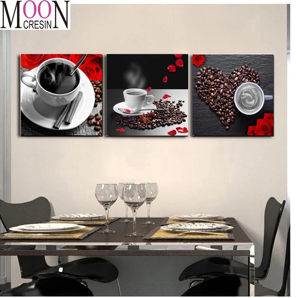 

5D Diy Diamond Embroidery Coffee Beans Cup Diamond Painting Cross Stitch Rhinestone Mosaic Full Square Decoration Triptych 3pcs