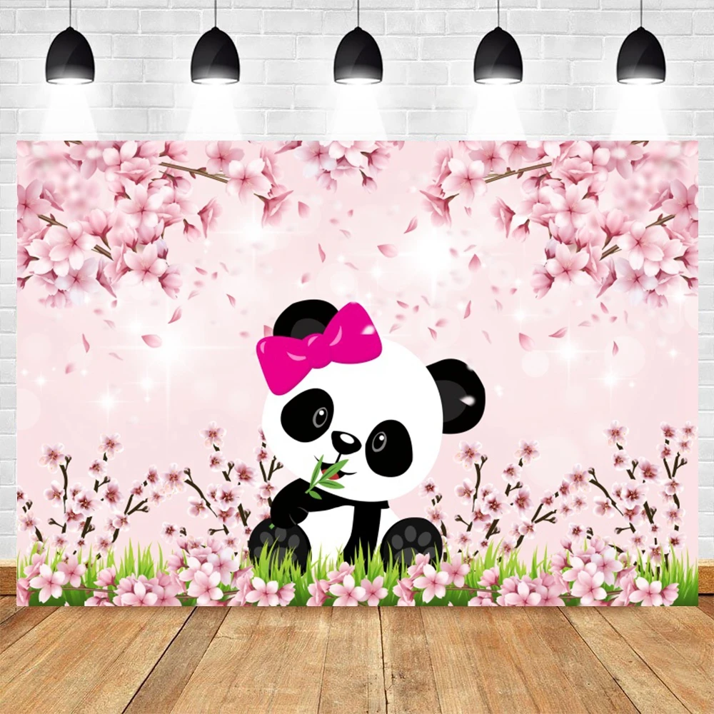 

Фон для фотосъемки на день рождения с изображением панды и цветов