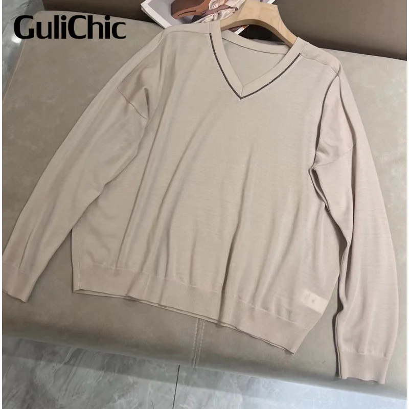 11 16 GuliChic высококачественный вязаный свитер с v-образным вырезом и цепочкой из