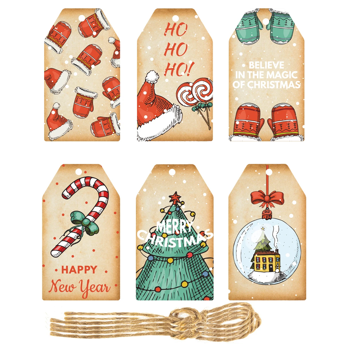 Рождественские крафт-бумажные бирки 60 шт