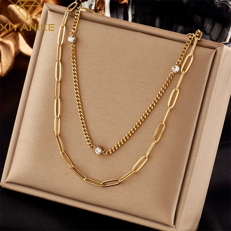 

XIYANIKE 316L Stainless Steel Necklace Gold Color Double Chain for Women Creative Temperament Simple Punk ​Chic Jewelry Collier