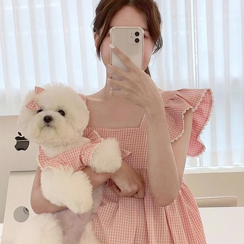 

Camisole Lace Cute Dress XS-XL Dress Dog Princess Puppy Plaid Summer Pet Teddy Wedding Dress Soft Puppy Pink Dress