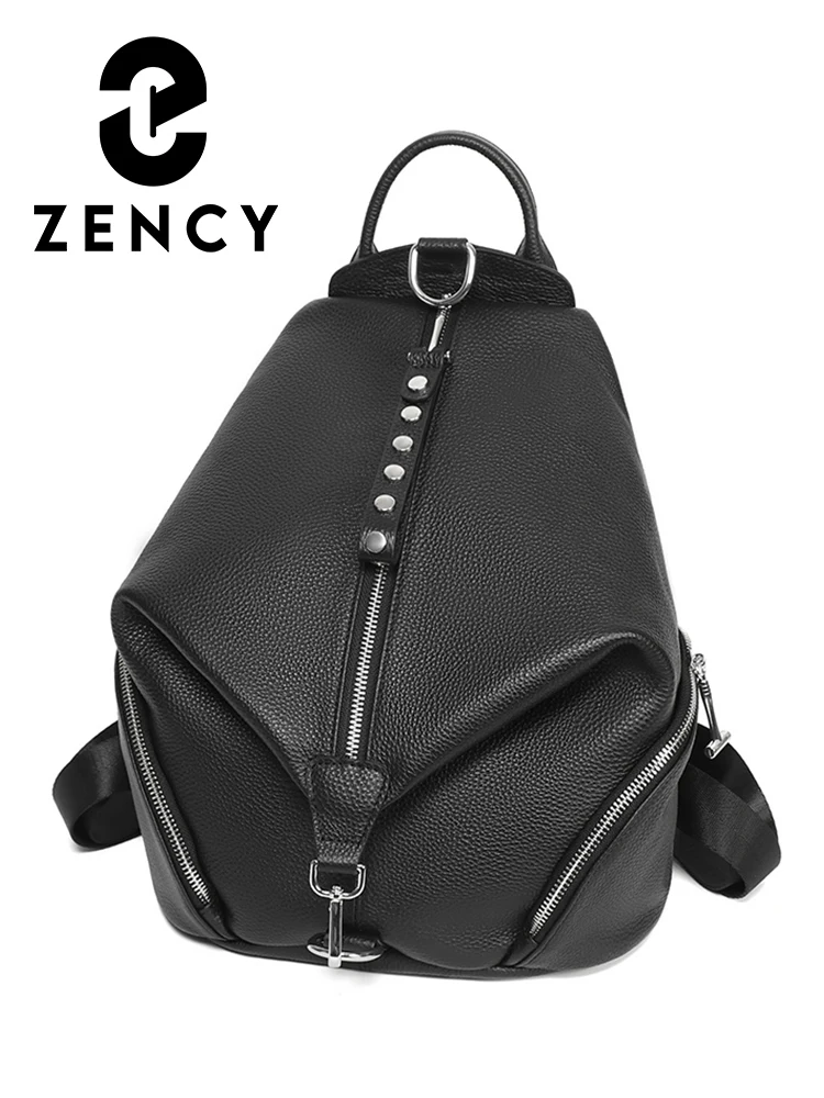 Zency 2023 Women's Leather Backpack Brand Designer Fashion Satchel Female Leisure Travel School Bags Vintage Casual Shopper Bag