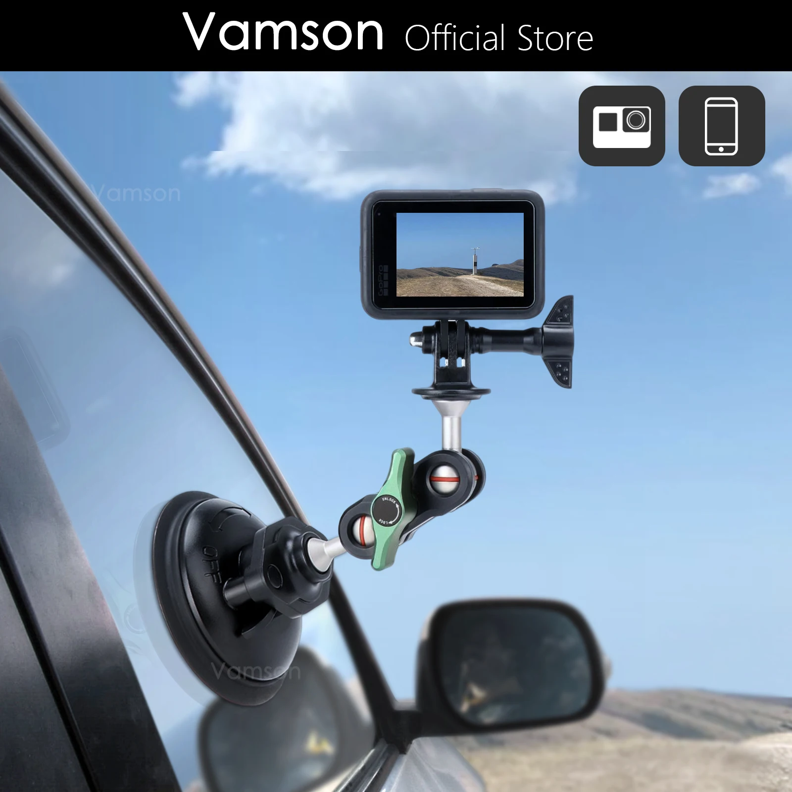 

Присоска на лобовое стекло автомобиля Vamson для Gopro Hero 11 10 9, аксессуары из алюминиевого сплава для смартфона Insta360 X3 One X2