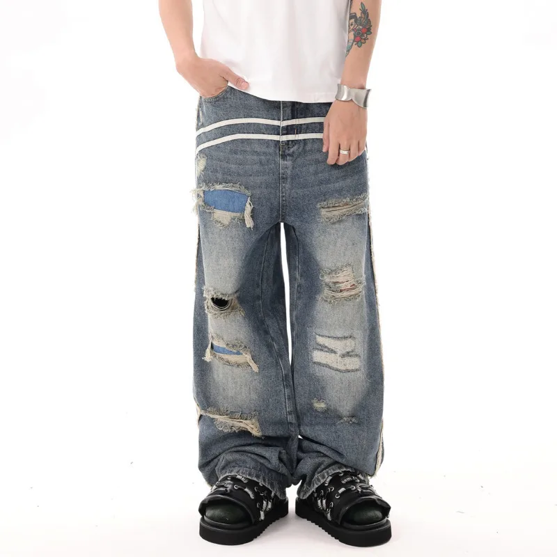 PFNW Американские полосатые рваные дизайнерские джинсы мужские новые High Street