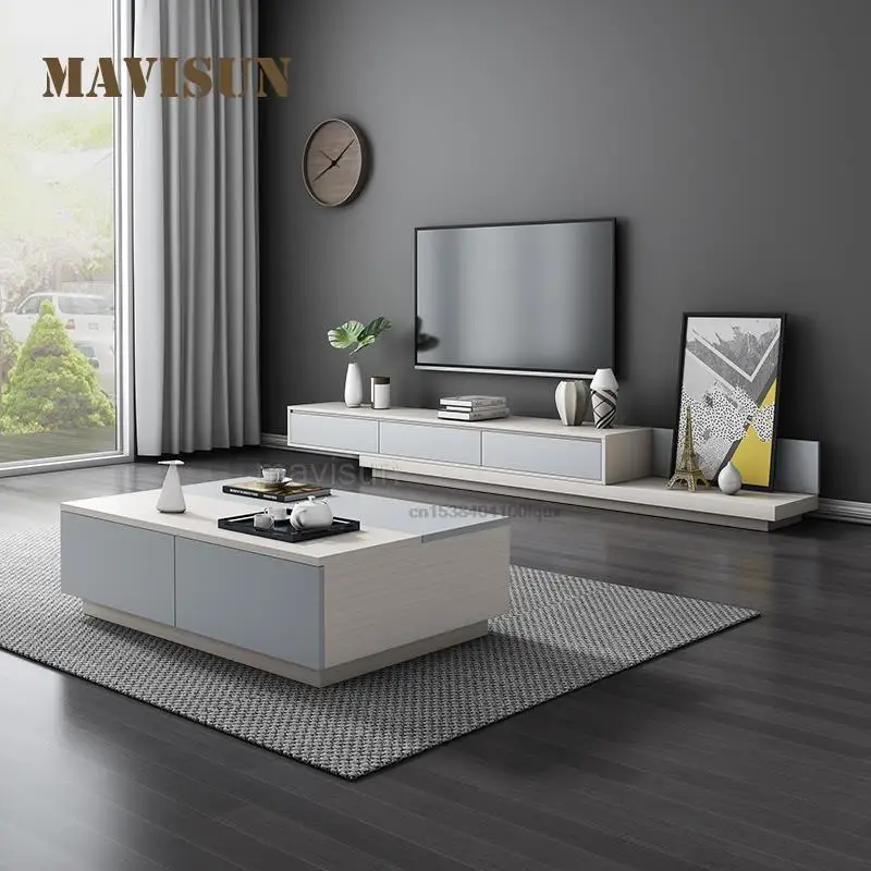 

Italian Designed Coffee Table Combination Household Modern Minimalist Wooden Extendable Tv Cabinet Set Living Room Furniture