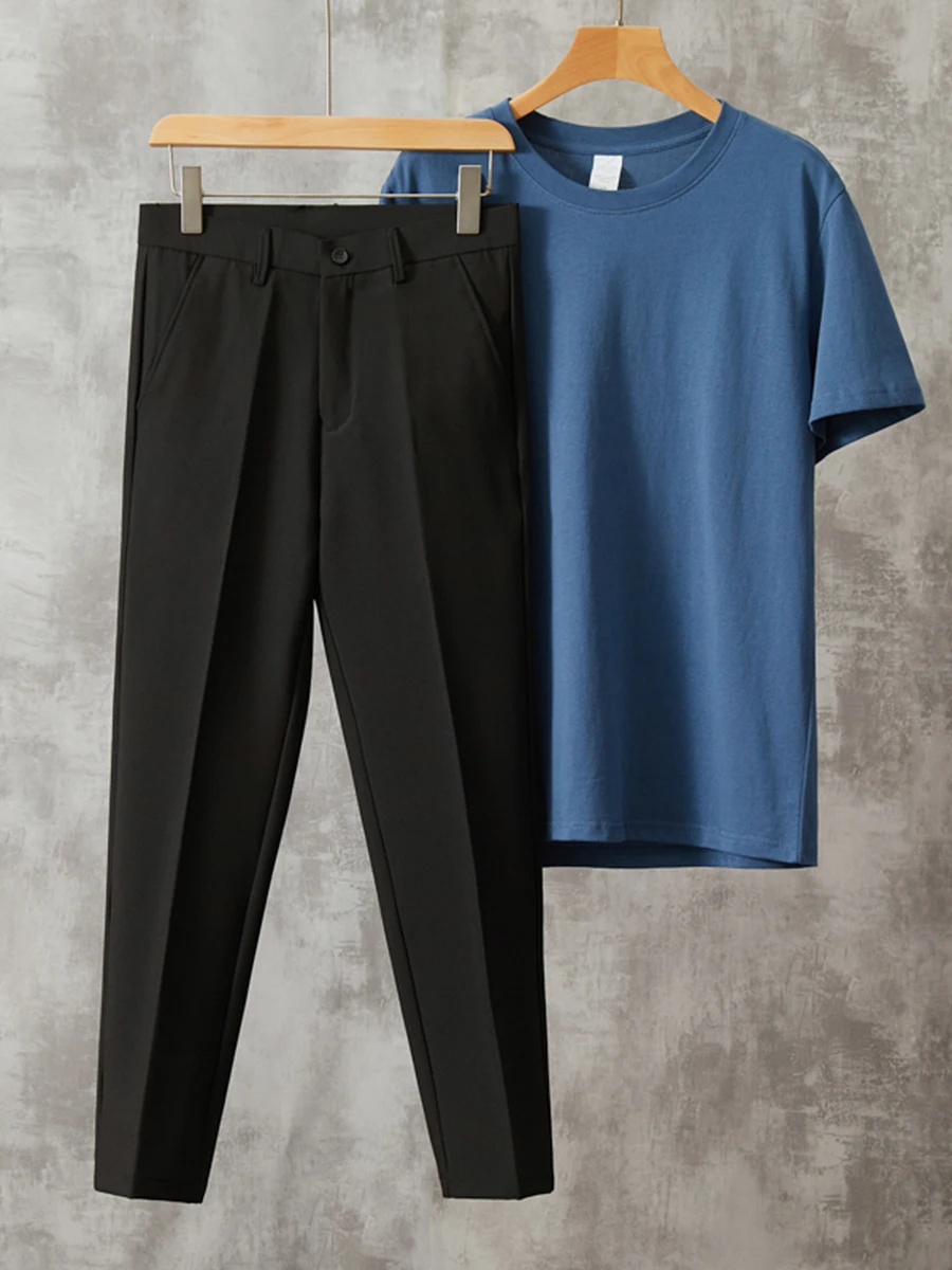 Draping All-Matching Suit trousers Men's Korean-Sle Loose Straight Fashion Suit Trousers New Fleece-lined Croppe...