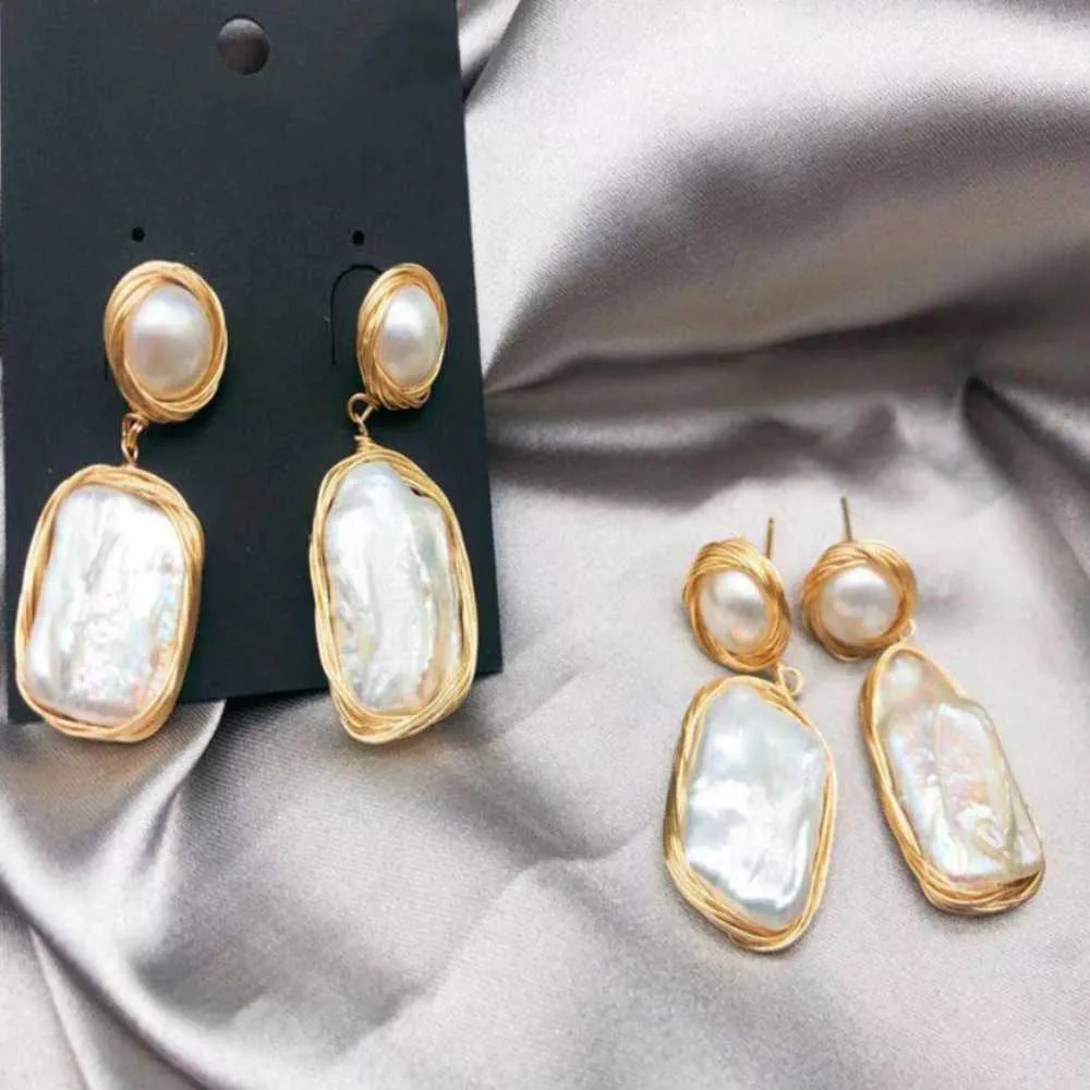 

Natural Baroque White Coin pearl Dangle Earrings 18K AAA VALENTINE'S DAY Thanksgiving Beautiful Ear stud Diy Accessories