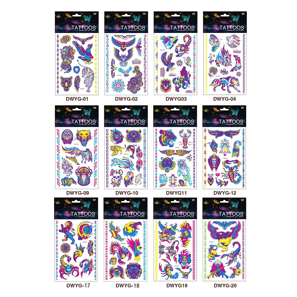 Светящиеся тату-наклейки в виде животных тигр сова Бабочка водонепроницаемые