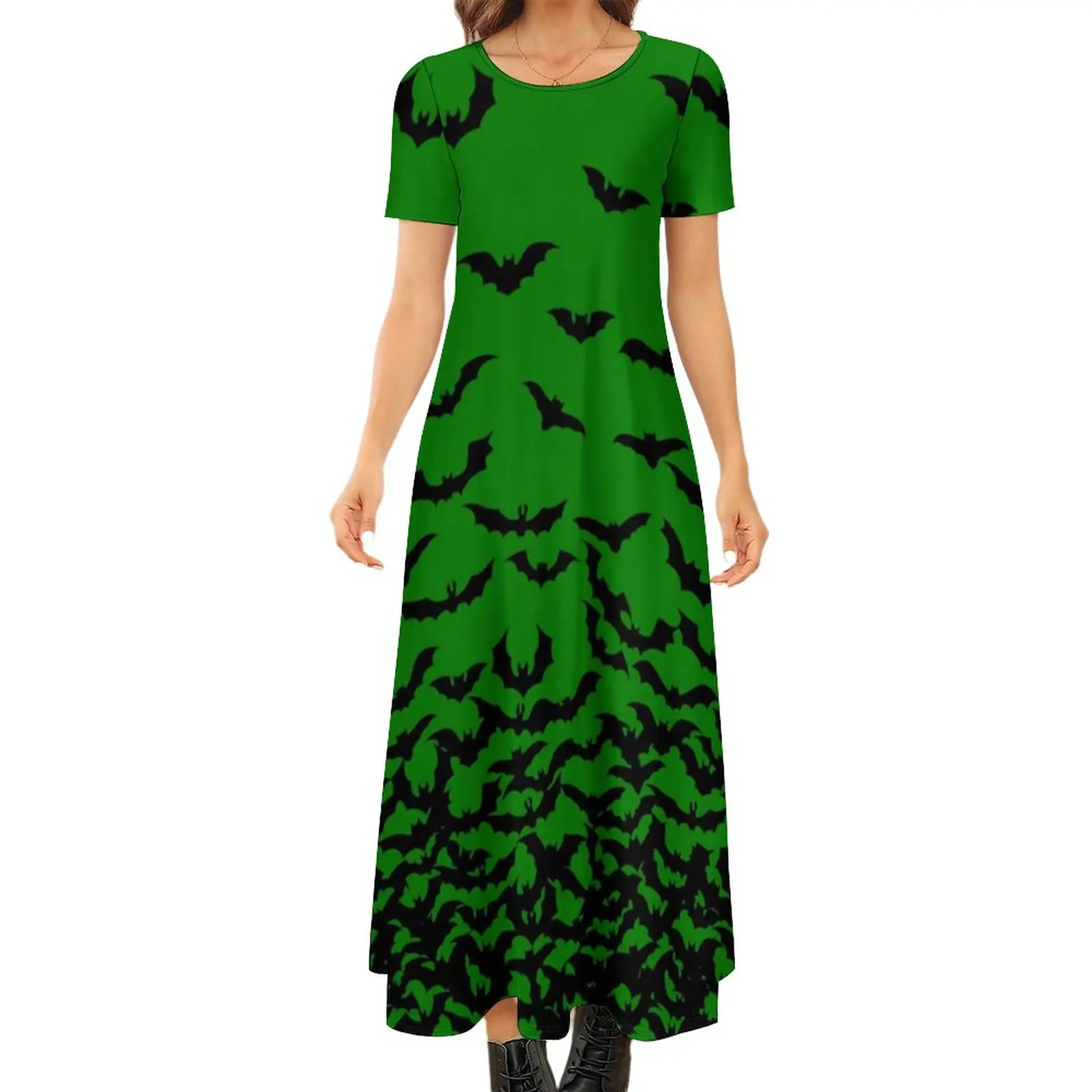 

Just Bats Green Dress Halloween Korean Fashion Boho Beach Long Dresses Women Party Maxi Dress Big Size 6XL 7XL