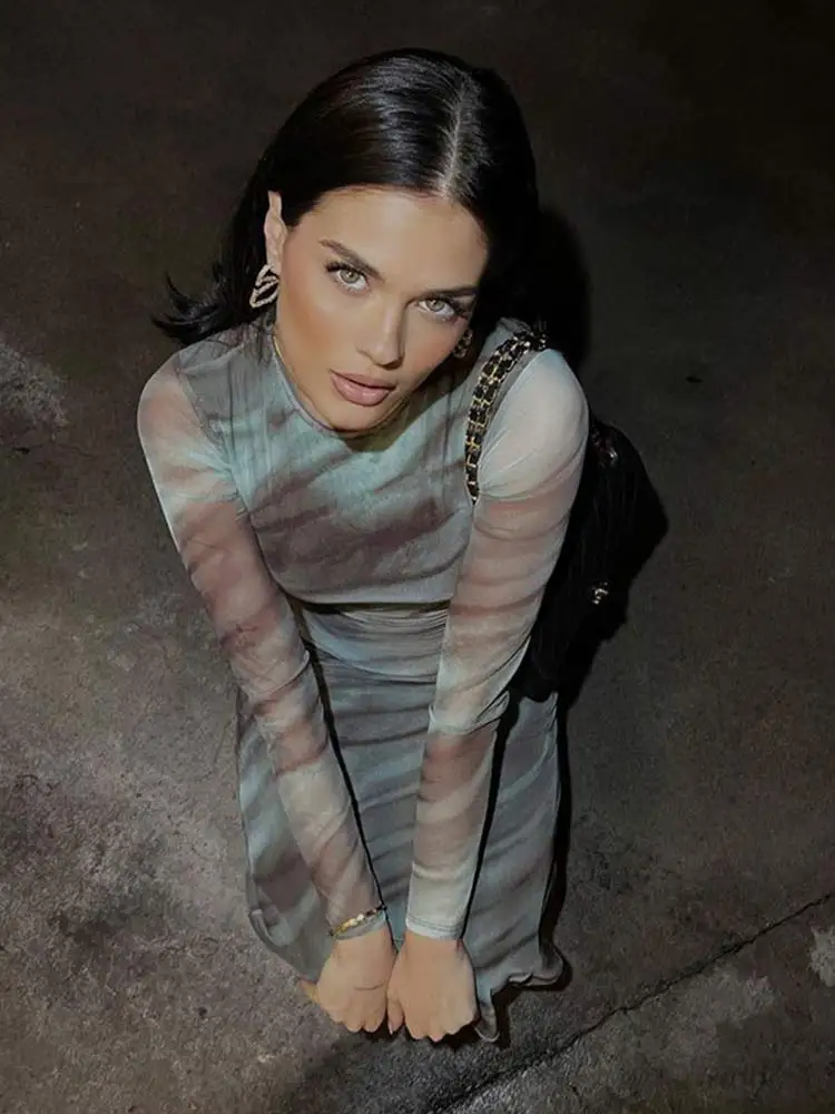 

Платье градиентное с круглым вырезом и длинным рукавом, женские модные свободные прямые платья с контрастным принтом, весна 2023, Новая повседневная женская уличная одежда