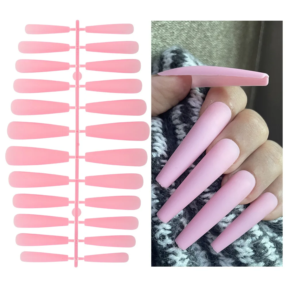 

24/pcs Artificial Fake Nails Solid Color Frosted Embryo Full Cover Super Long Coffin Fashion Color Wearable Manicure Patch