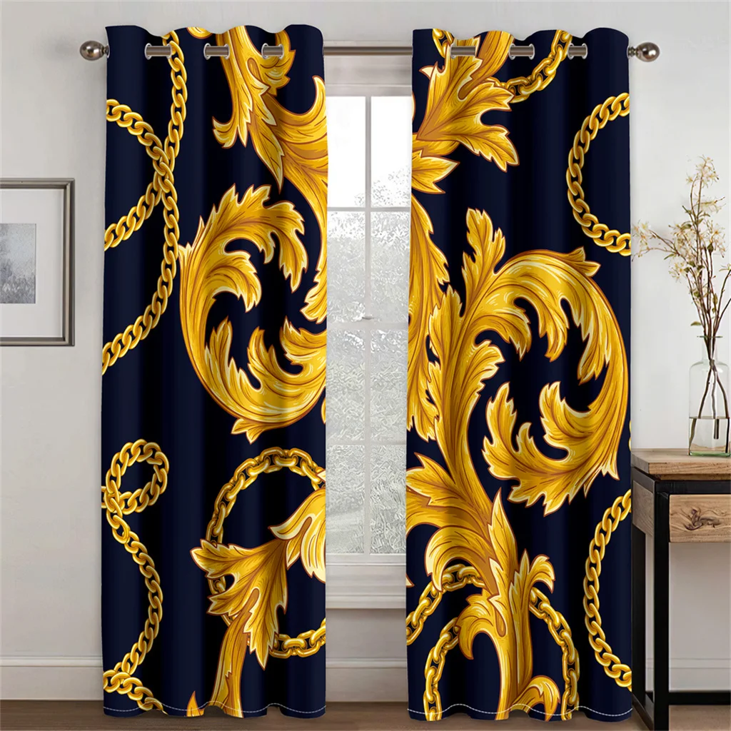 

90% Shading Double Cloth Luxury Black Gold Advanced Blackout Window Curtains For Bedroom Living Room Bathroom Kicthen Door Hall