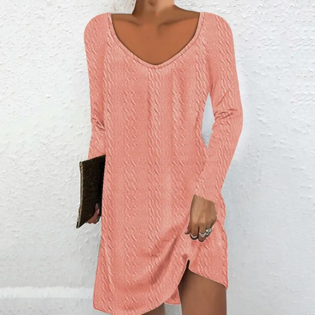 

Soft Dress Comfortable V-neck Mini Dresses for Women Soft Loose Solid Color Pullovers for Spring Fall Seasons Women Solid Color