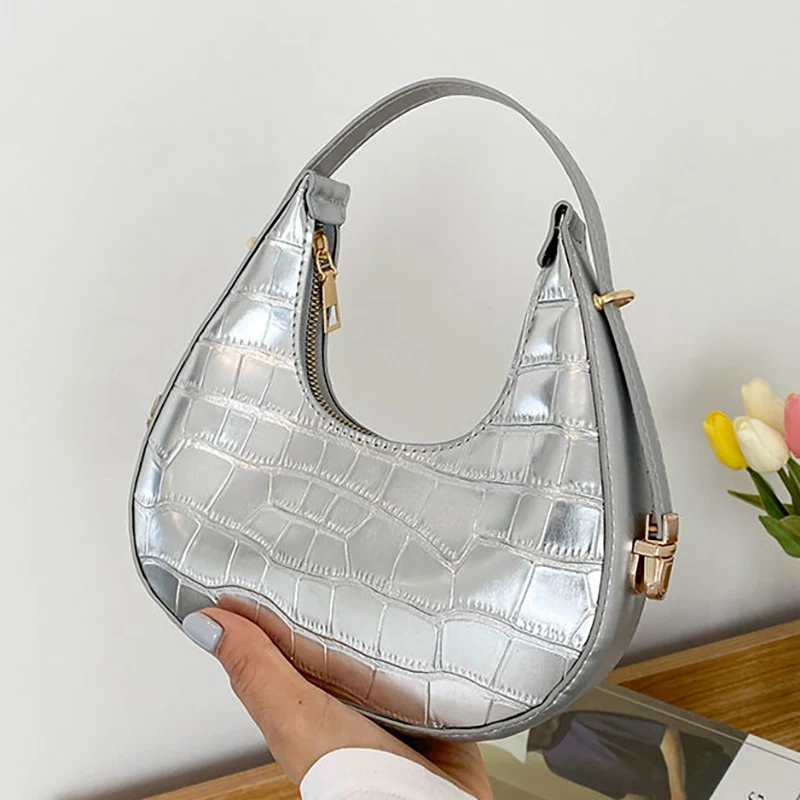 

HAEX Shiny Women Summer Bag 2022 Fashion Trend Silver Small Ladies Party Handbag Harajuku Y2k French Style Shoulder Bolso Mujer