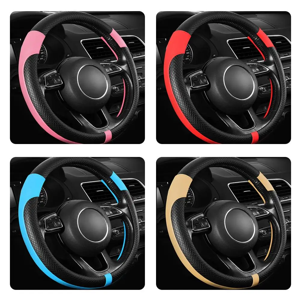 

1 Pcs Newly Popular Auto Sports Steering Wheel Cover PU Products Four Car Seasons Sports Rubber Interior Handle Cover Leath C4E2
