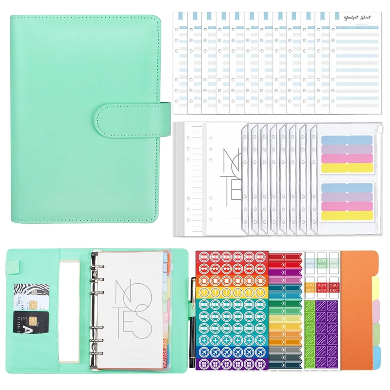 

A6 PU Leather Binder Budget Envelope Planner Organizer Set With Pockets,Expense Budget Sheets And Letter Sticker