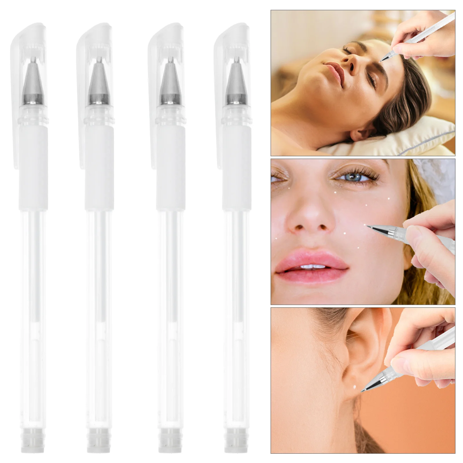 

4 Pcs Makeup Stencil Skin Marker Beauty Salon Positioning Marking Pens Ear Hole Tattoos White Plastic Abs