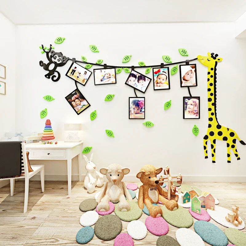 

Креативное фото жирафа WS74, настенное 3D стерео акриловое Фото с изображением жирафа, дерева для детского сада, обои для класса макет
