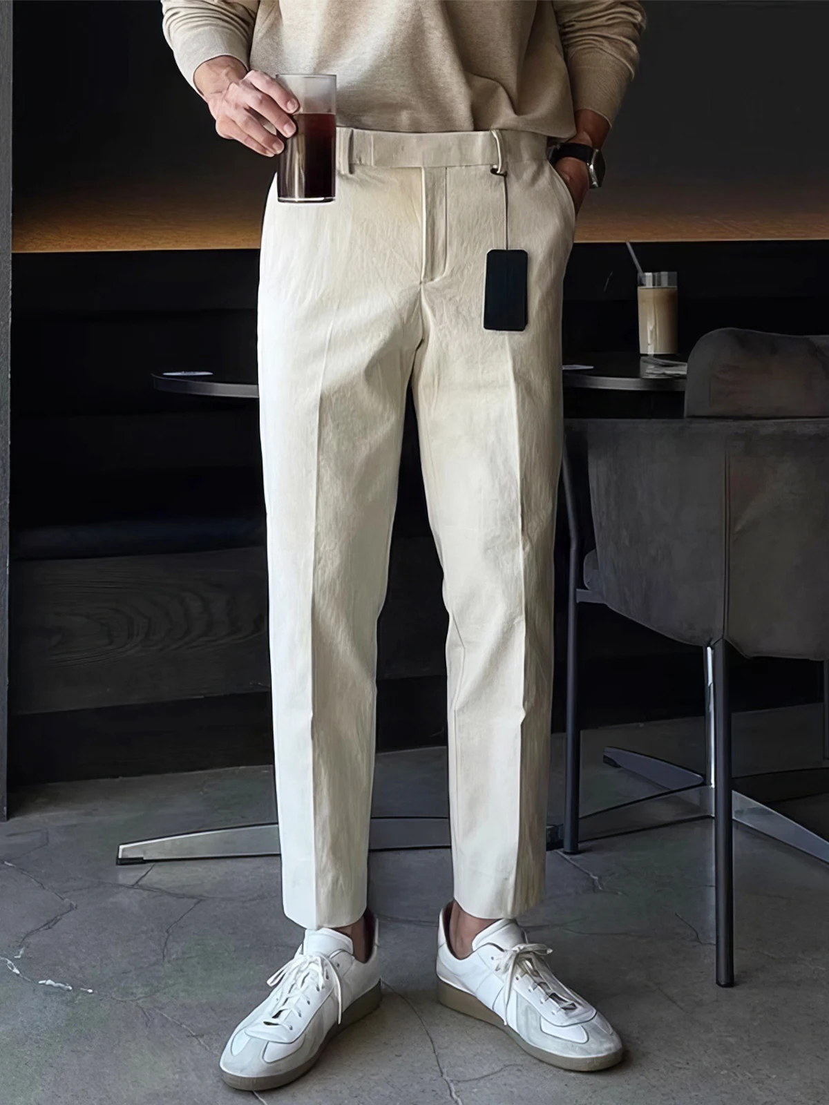 Apricot Stretch Casual Pants Men's Autumn and Winter Korean Sle New Young Micro Cone Small Straight All-matchi...