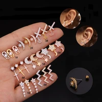 1pcs new trendy multiple styles stars round ball crystal moon tragus ear piercing stainless steel earrings helix cartilage studs