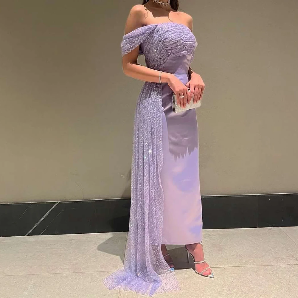 

Duricve Luxury Lilac Mermaid Off Shoulder Evening Dress For Women Arabic 2023 Elegant Birthday Wedding Party Dresses Prom Gown