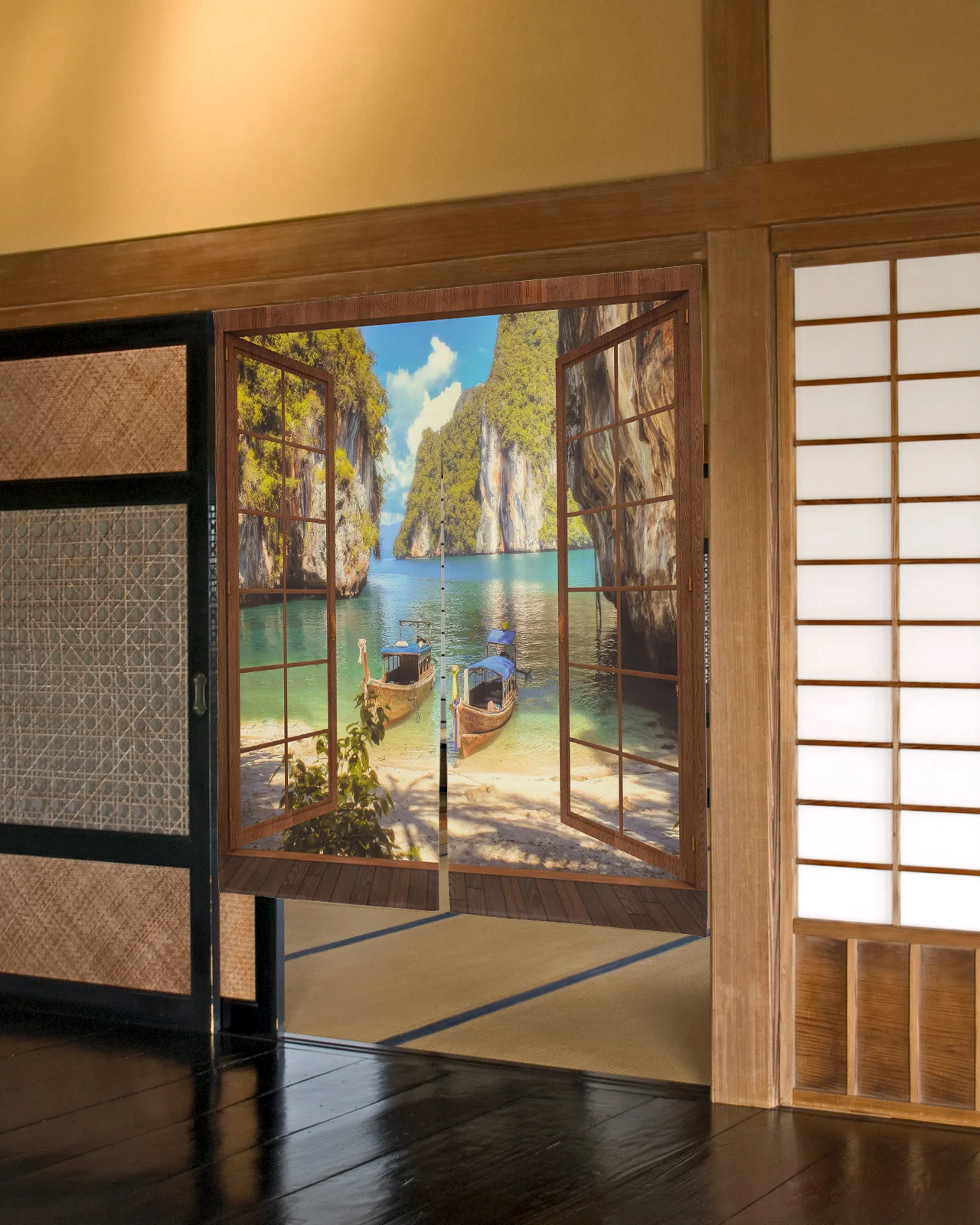 

Занавеска на окно, рыбацкую лодку, Горный пейзаж, дверь, занавеска на перегородку в японском стиле для кухни, спальни, декоративная занавеск...