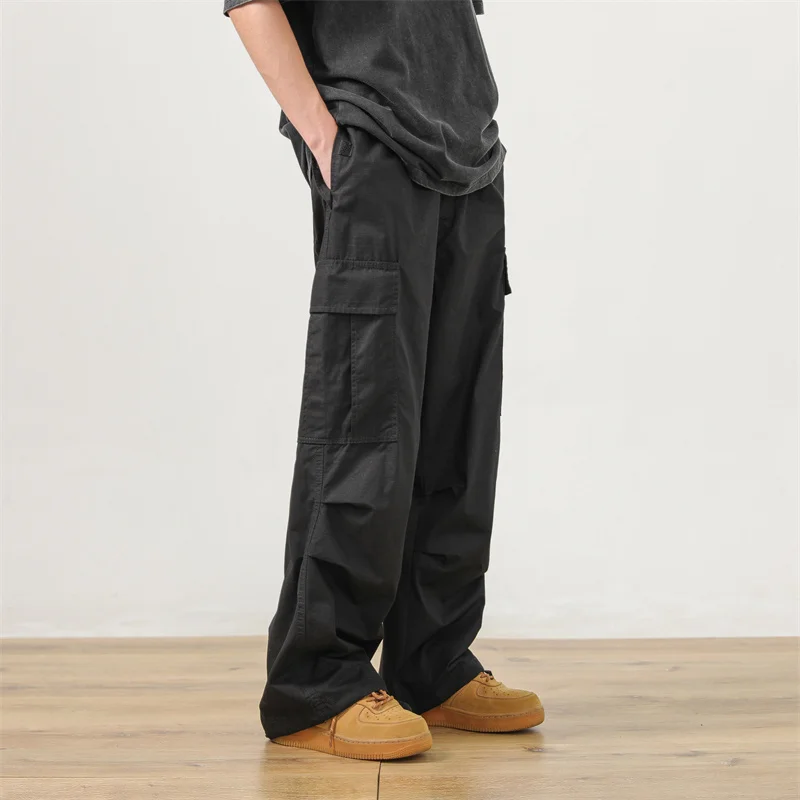 

Брюки-карго мужские, модные повседневные штаны с карманами в стиле ретро, Японская уличная одежда, свободные прямые брюки в стиле хип-хоп, мужские мешковатые брюки