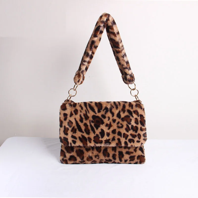 

Plush Bag Female Autumn And Winter One-shoulder Handbag Bag With Unique Personality Leopard Print Plush Bag