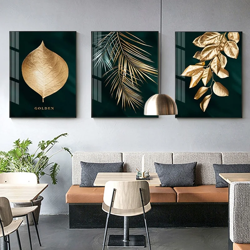 

Nordic Gold Green Plant Leaf Posters And Prints Luxury Landscape Canvas Painting Living Room Office Home Decor Wall Art Pictures