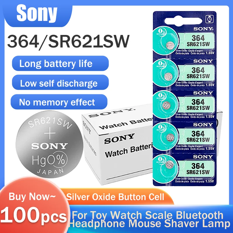 100 шт. 100% оригинальный аккумулятор для часов Sony 364 SR621SW 1 55 в SR621 AG1 LR60 игрушек Bluetooth